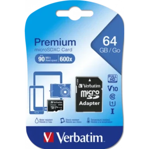 Carte mémoire MicroSDXC Verbatim 64GB avec adapteur