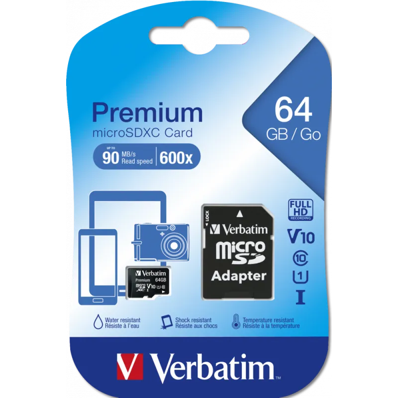 Carte mémoire MicroSDXC Verbatim 64GB avec adapteur